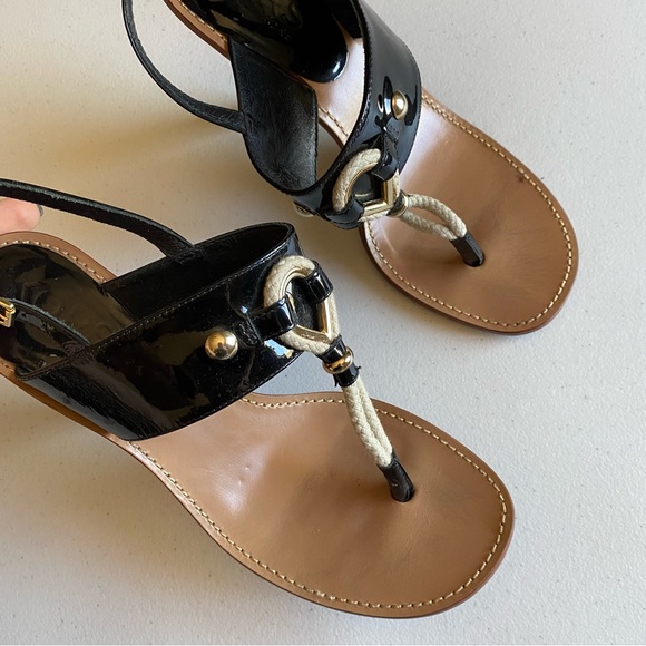 Micheal Kors Size 8.5 Patent Black Leather Slip-on Thong Sandal Stiletto Heel - Picture 2 of 6